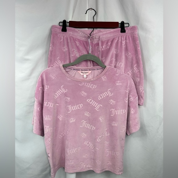 Juicy Couture pink velour 2pc lounge set size M - Picture 1 of 9